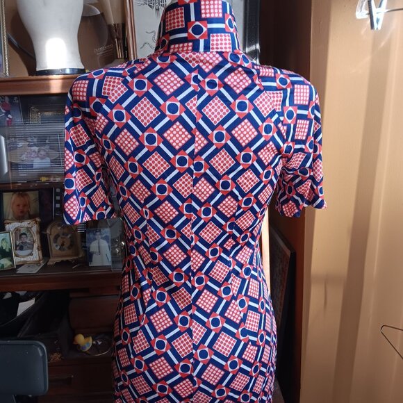 M 1OF1 Vintage Jumpsuit Bellbottom 1970's Zip-Front Mod Geometric Print Handmade - Picture 8 of 11